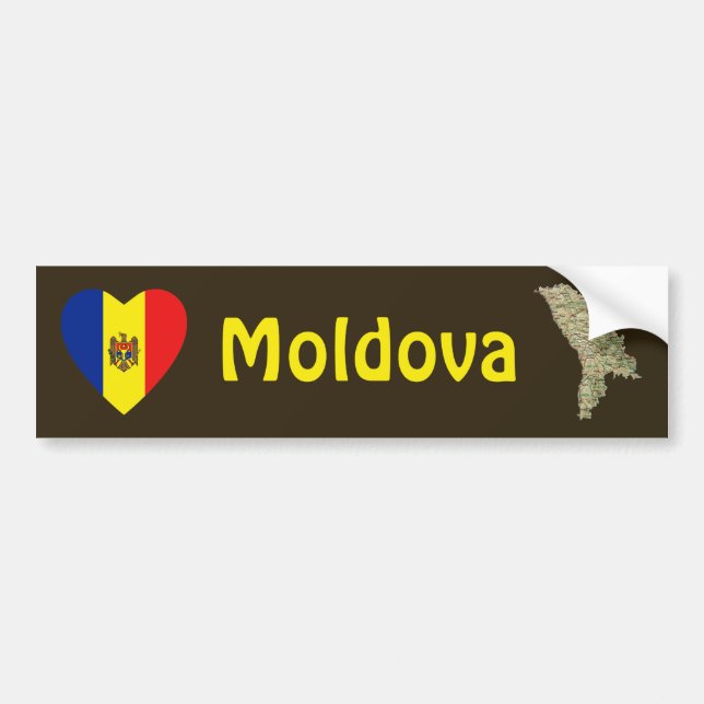 Moldova Flag Heart + Map Bumper Sticker (Front)