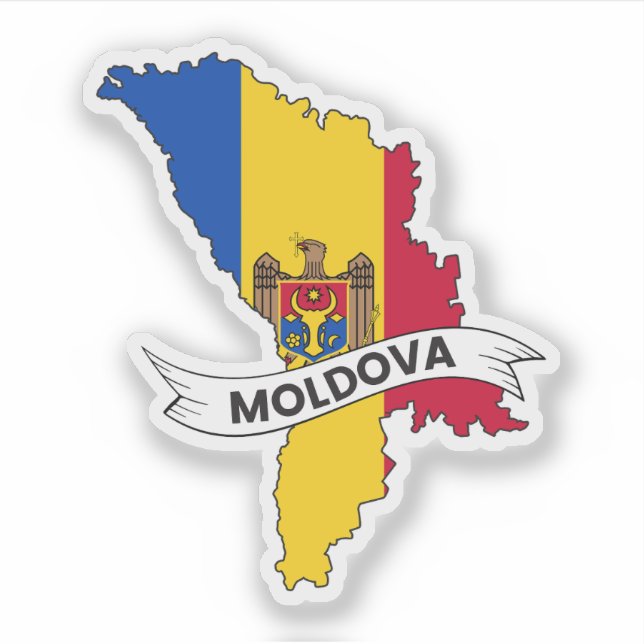 Moldova Flag Map Sticker (Front)