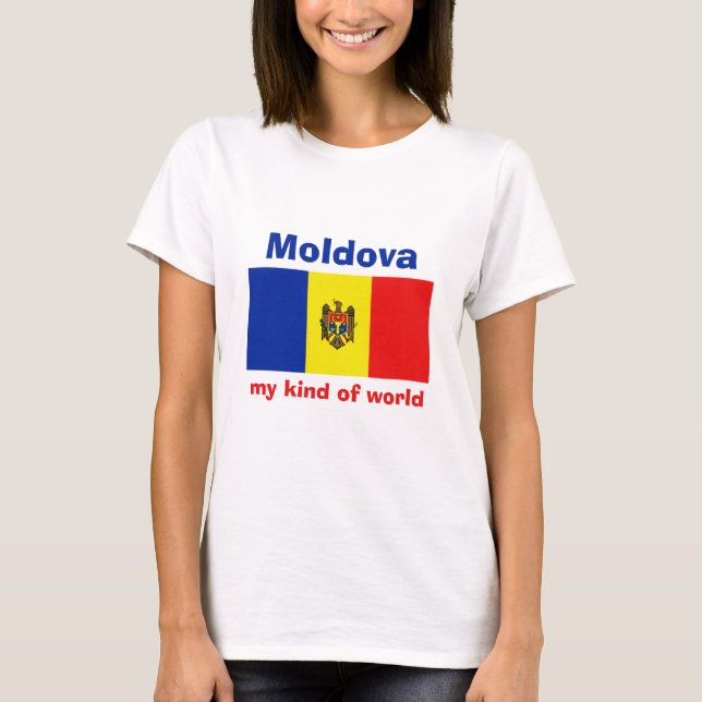 Moldova Flag + Map + Text T-Shirt (Front)