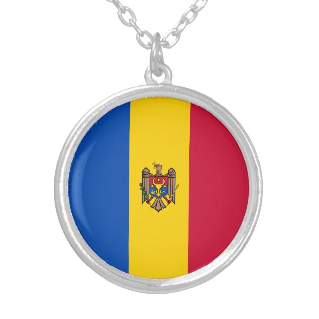Moldova Flag Silver Plated Necklace (Front)
