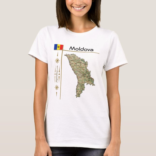 Moldova Map + Flag + Title T-Shirt (Front)