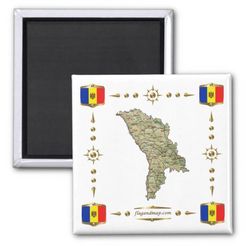 Moldova Map  Flags Magnet