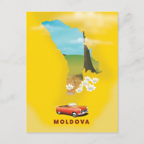 Moldova Map illustrated travel poster Postcard