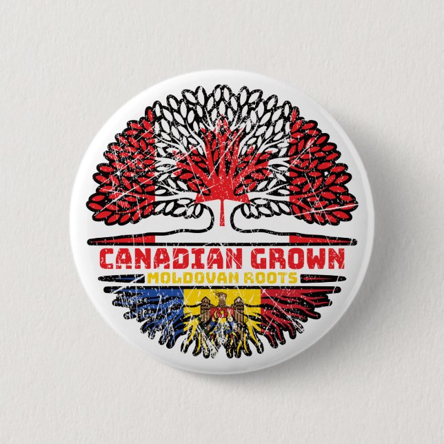 Moldova Moldovan Canadian Canada Tree Roots Flag Button (Front)