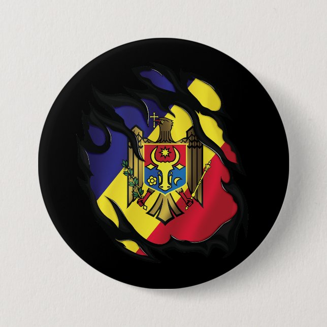 Moldova Ripped Flag Button (Front)