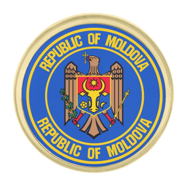 Moldova Round Emblem Gold Finish Lapel Pin (Front)