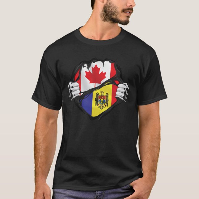 Moldovan Canadian Hands Ripped Roots Flag  T-Shirt (Front)