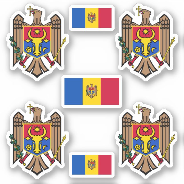 Moldovan coat of arms and flag Sticker (Front)