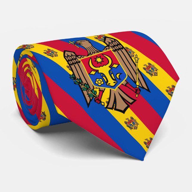Moldovan Flag & Coat of Arms, Flag of Moldova Neck Tie (Rolled)