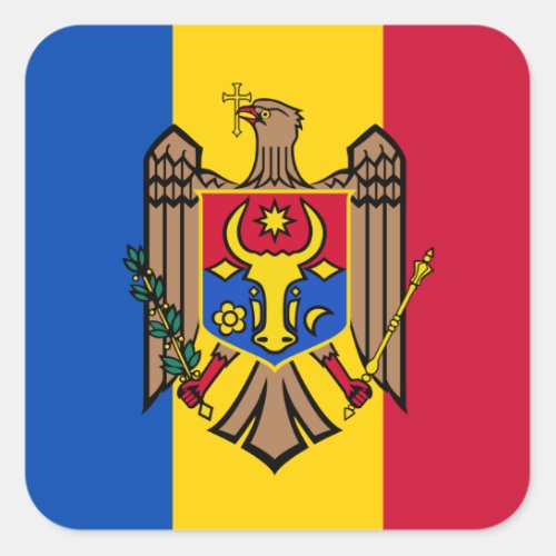 Moldovan Flag  Coat of Arms Flag of Moldova Square Sticker