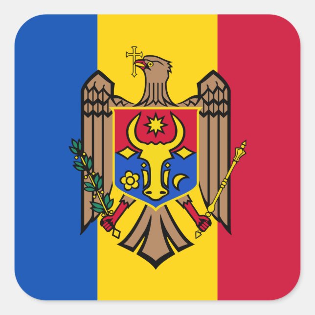 Moldovan Flag & Coat of Arms, Flag of Moldova Square Sticker (Front)