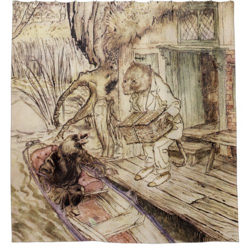 Mole and Ratty on a Boat Trip by Arthur Rackham Shower Curtain