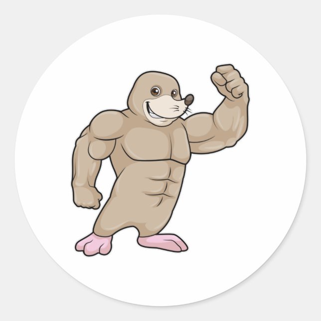Mole as Bodybuilder with big Muscles Classic Round Sticker (Front)