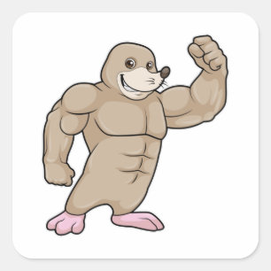 Mole as Bodybuilder with big Muscles Square Sticker