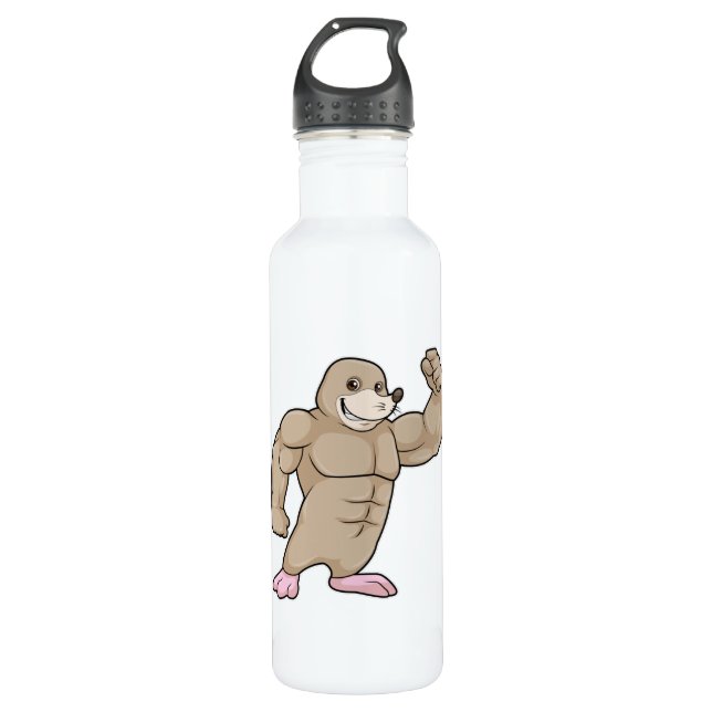 Mole as Bodybuilder with big Muscles Stainless Steel Water Bottle (Front)