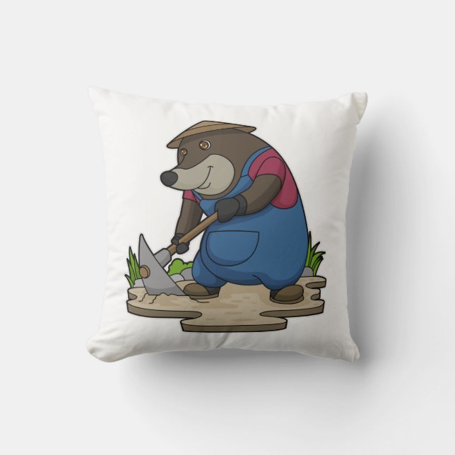 Mole as Farmer Throw Pillow (Front)