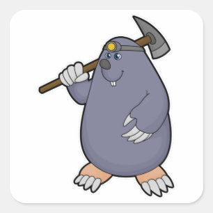 Mole as Farmer with Pickaxe & Spotlight Square Sticker