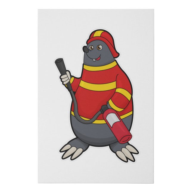 Mole as Firefighter with Fire extinguisher Faux Canvas Print (Front)