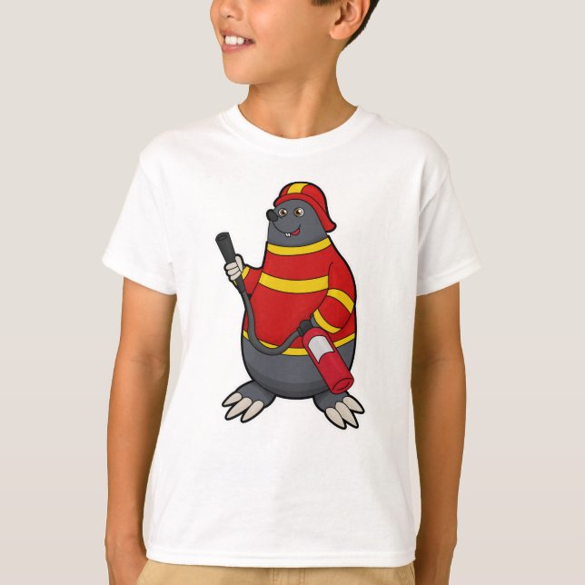 Mole as Firefighter with Fire extinguisher T-Shirt (Front)