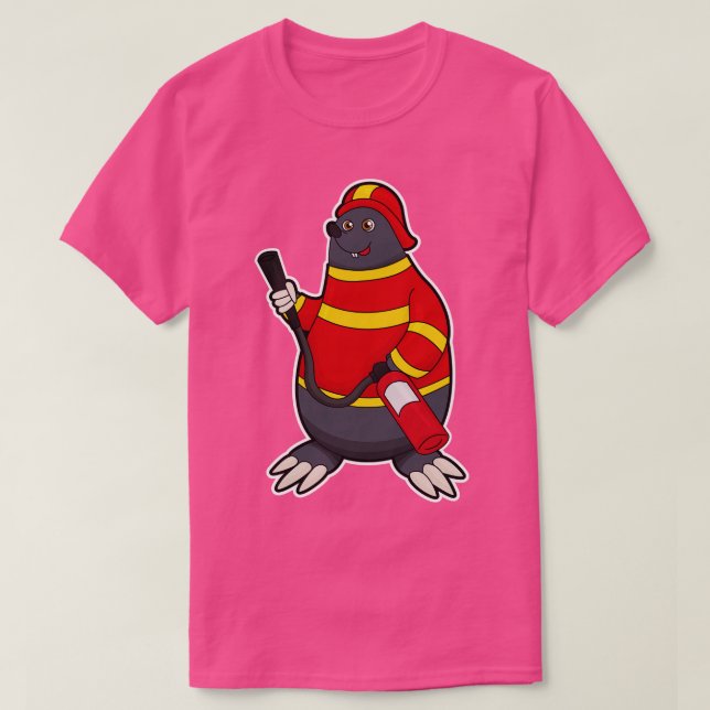 Mole as Firefighter with Fire extinguisher T-Shirt (Design Front)