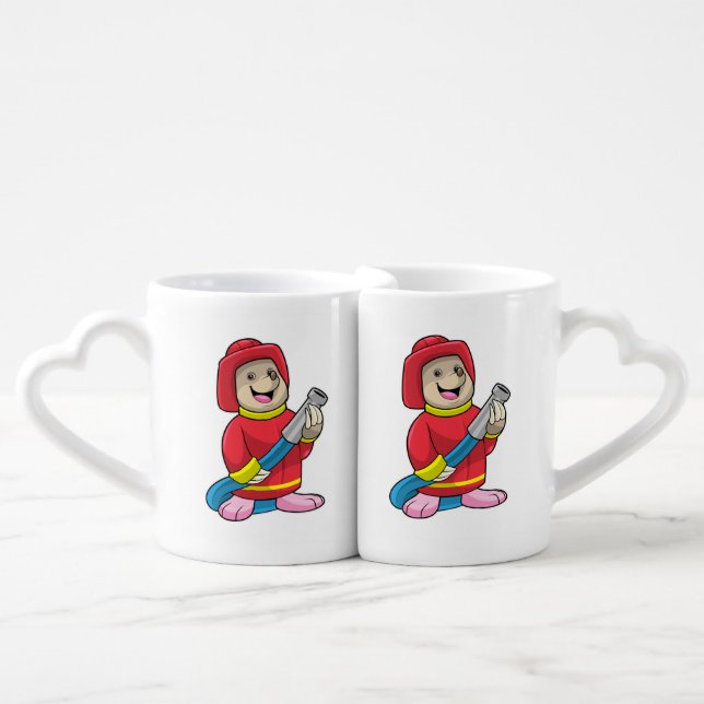 Mole as Firefighter with Hose Coffee Mug Set (Front Nesting)