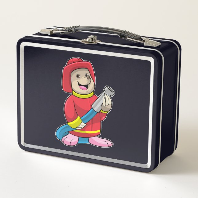 Mole as Firefighter with Hose Metal Lunch Box (Front)