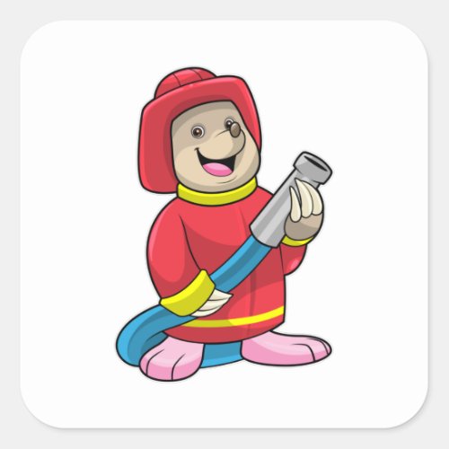 Mole as Firefighter with Hose Square Sticker