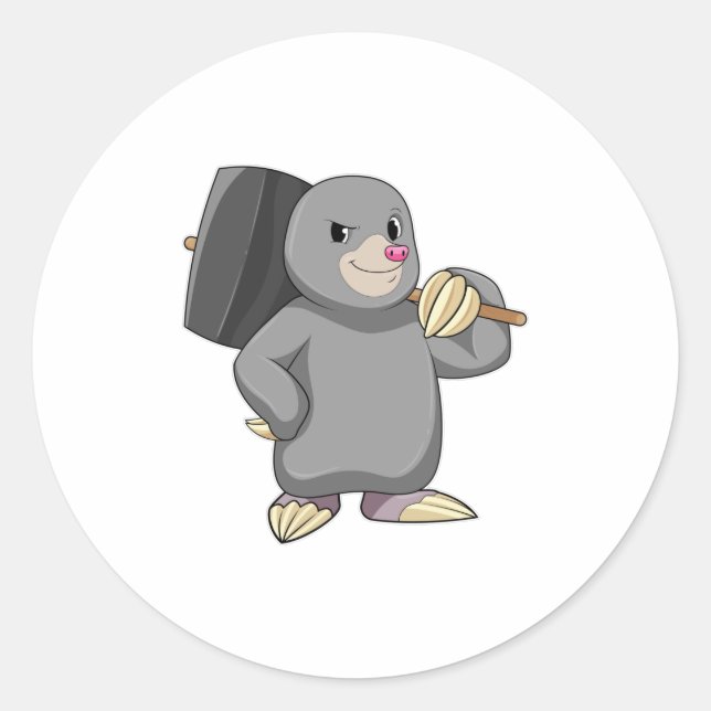 Mole as Handyman with Hammer Classic Round Sticker (Front)