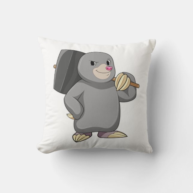 Mole as Handyman with Hammer Throw Pillow (Front)