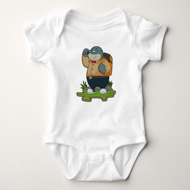 Mole as Hiker with Backpack Baby Bodysuit (Front)