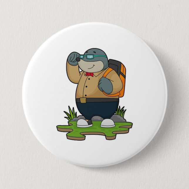 Mole as Hiker with Backpack Button (Front)
