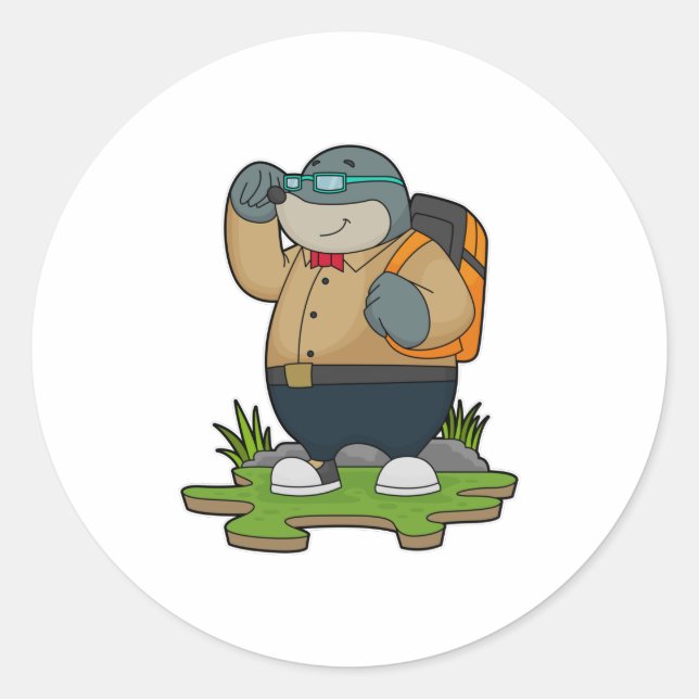 Mole as Hiker with Backpack Classic Round Sticker (Front)