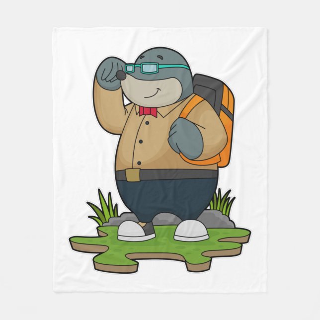 Mole as Hiker with Backpack Fleece Blanket (Front)