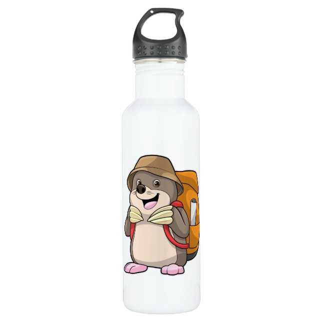 Mole as Hiker with Luggage Stainless Steel Water Bottle (Front)