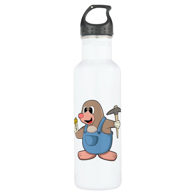 Mole as Miner with Gold Stainless Steel Water Bottle (Front)