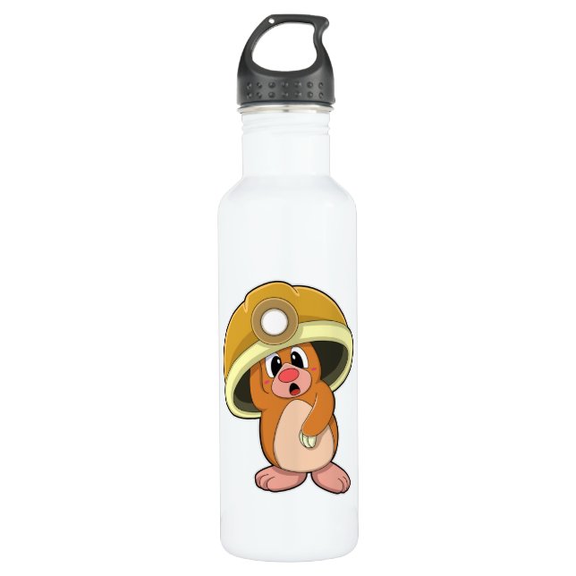 Mole as Miner with Helmet Stainless Steel Water Bottle (Front)