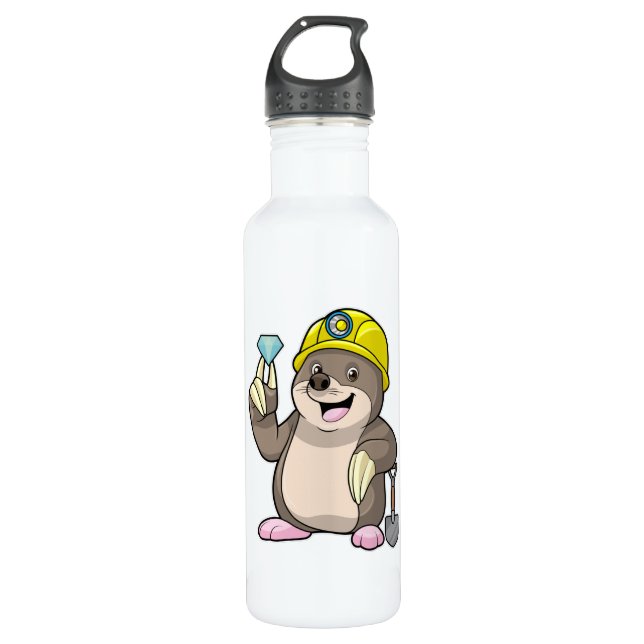 Mole as Miner with Shovel & Diamond Stainless Steel Water Bottle (Front)