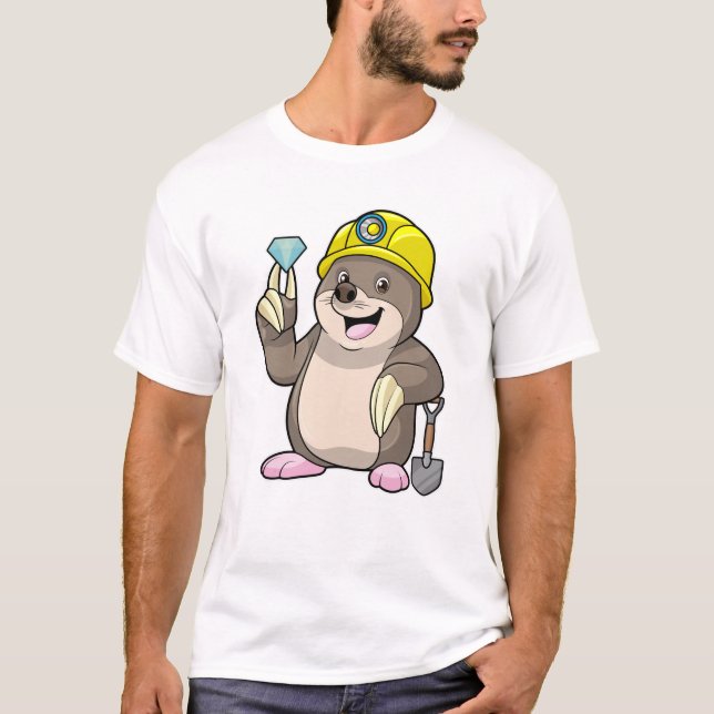 Mole as Miner with Shovel & Diamond T-Shirt (Front)