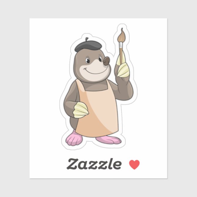 Mole as Painter with Paint brush Sticker (Sheet)