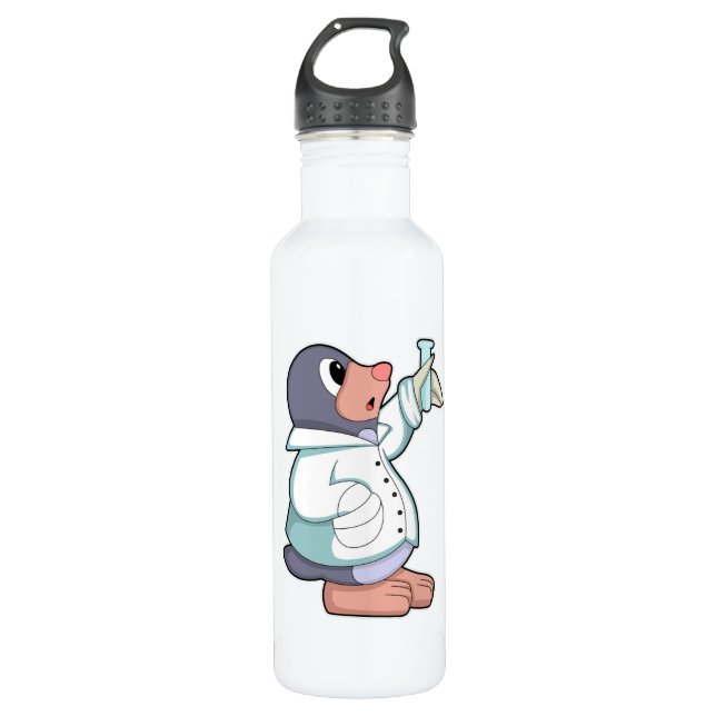 Mole as Scientist with Test tube Stainless Steel Water Bottle (Front)