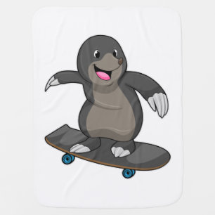 Mole as Skater with Skateboard Baby Blanket