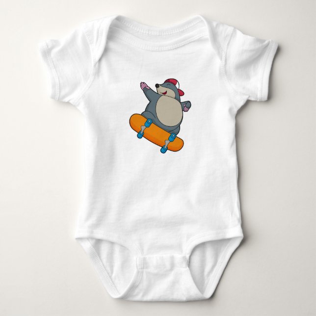 Mole as Skater with Skateboard Baby Bodysuit (Front)