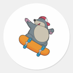 Mole as Skater with Skateboard Classic Round Sticker