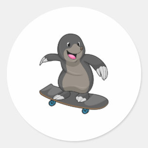 Mole as Skater with Skateboard Classic Round Sticker