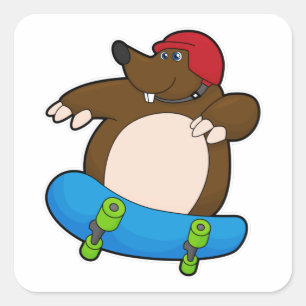 Mole as Skater with Skateboard & Helmet Square Sticker