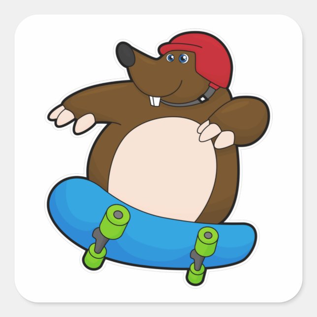 Mole as Skater with Skateboard & Helmet Square Sticker (Front)
