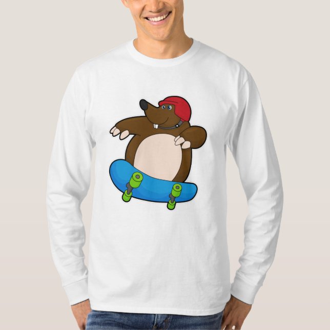 Mole as Skater with Skateboard & Helmet T-Shirt (Front)