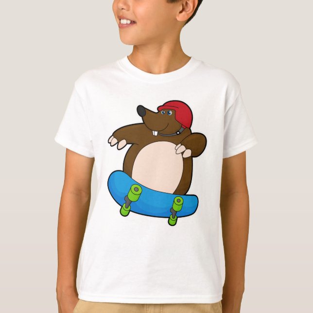 Mole as Skater with Skateboard & Helmet T-Shirt (Front)