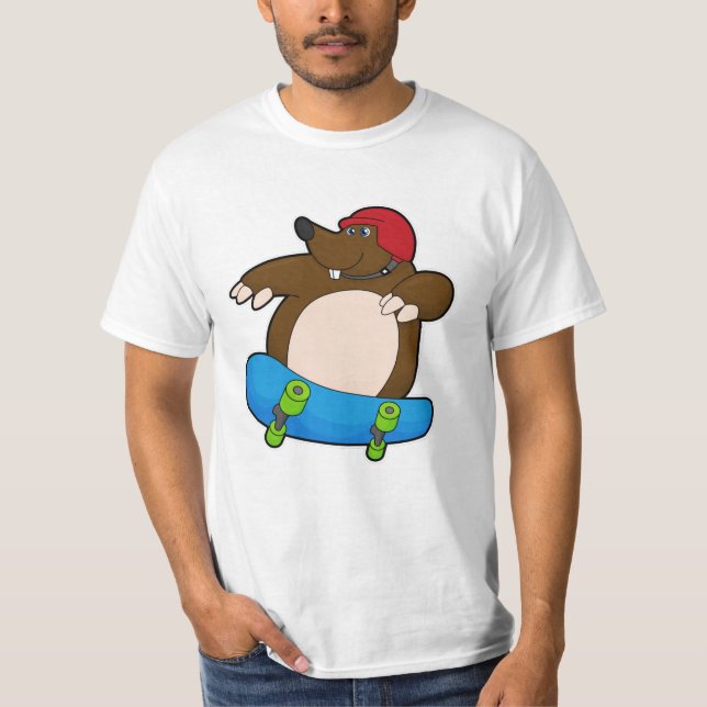 Mole as Skater with Skateboard & Helmet T-Shirt (Front)