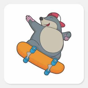 Mole as Skater with Skateboard Square Sticker
